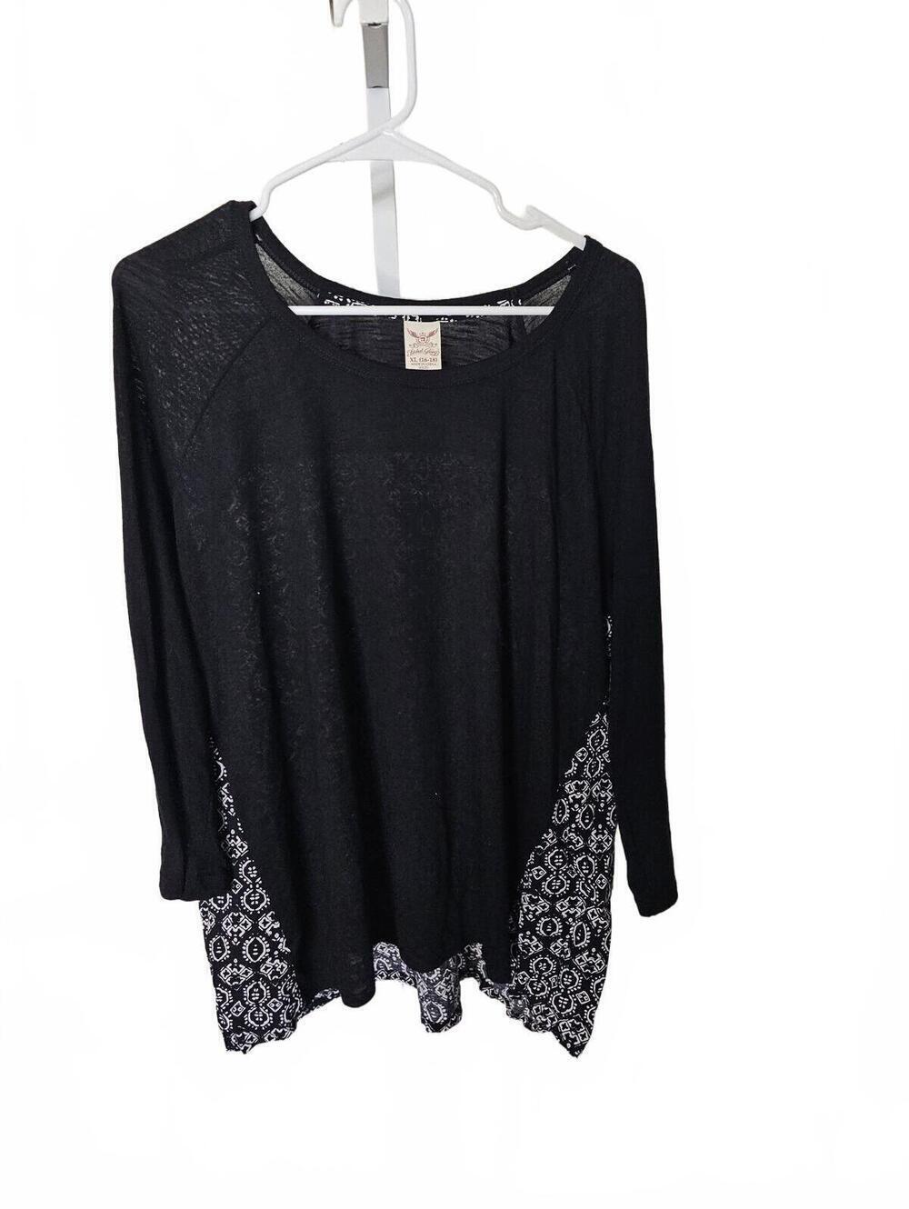 Black Long Sleeve Tunic with Patterned Side Panels - Picture 2 of 4